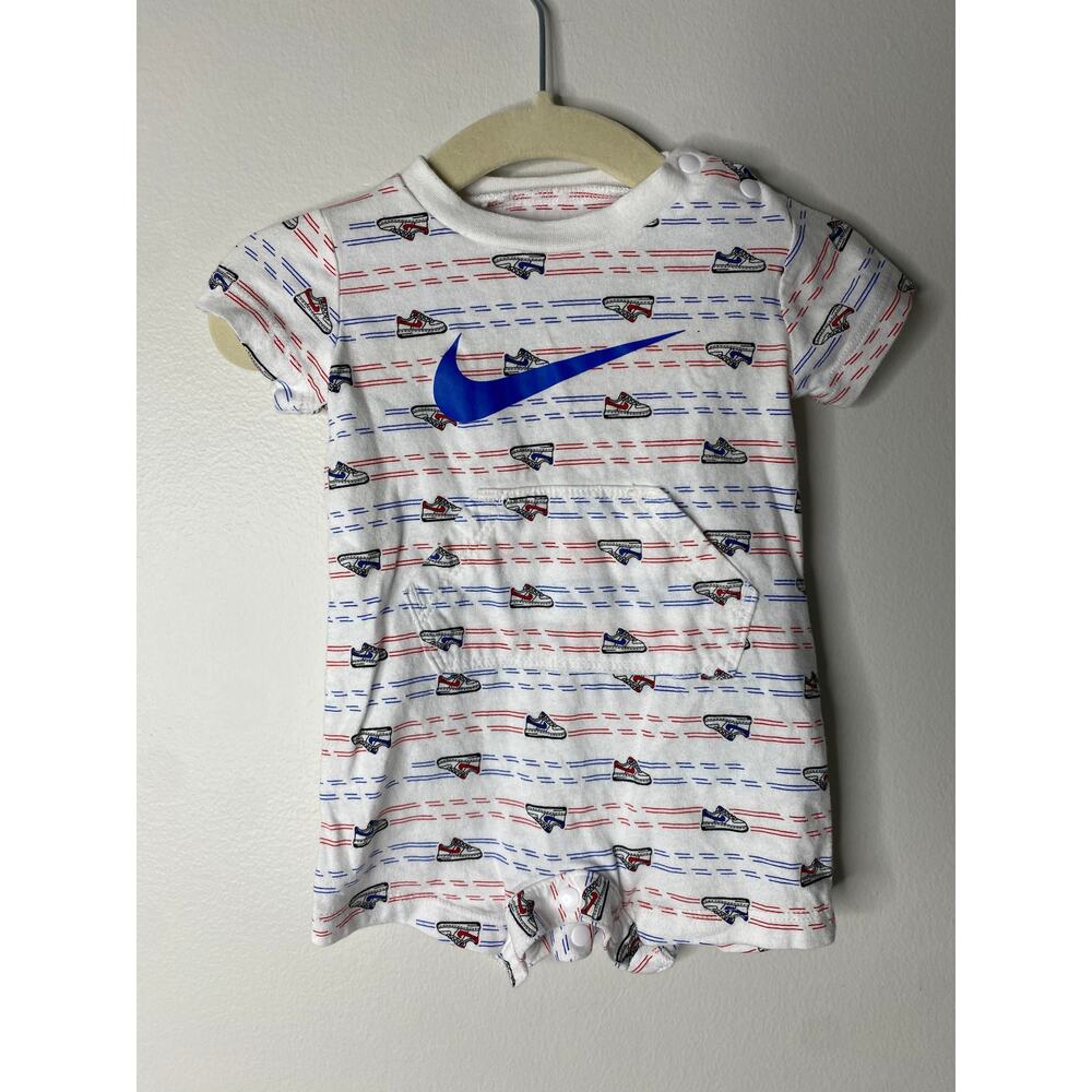 Nike Baby Boy Sneaker Print White Red Blue Shorts Onesie 3M